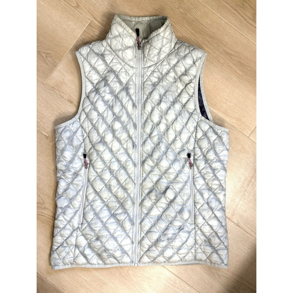 The North Face Thermoball Vest Women's Size Large Silver Zip Quilted Puffer
